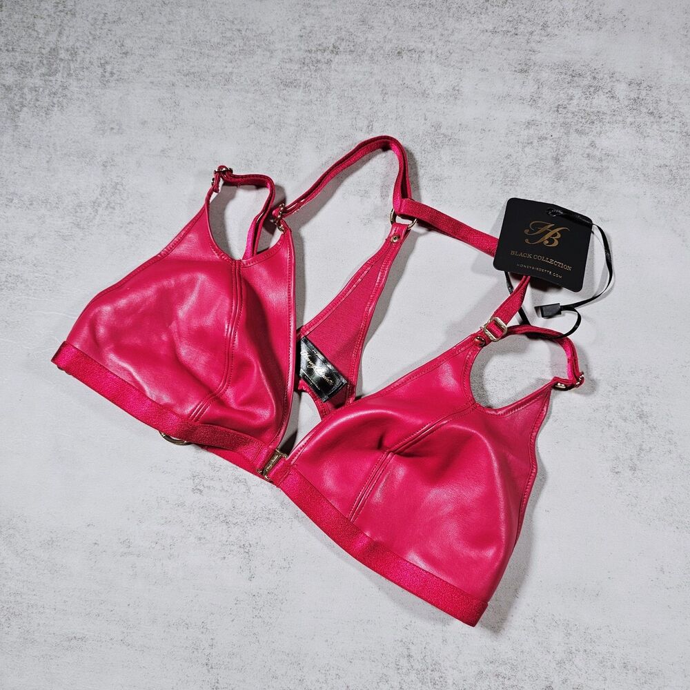 Honey Birdette Jael Persian Red Faux Leather Bralette Size M